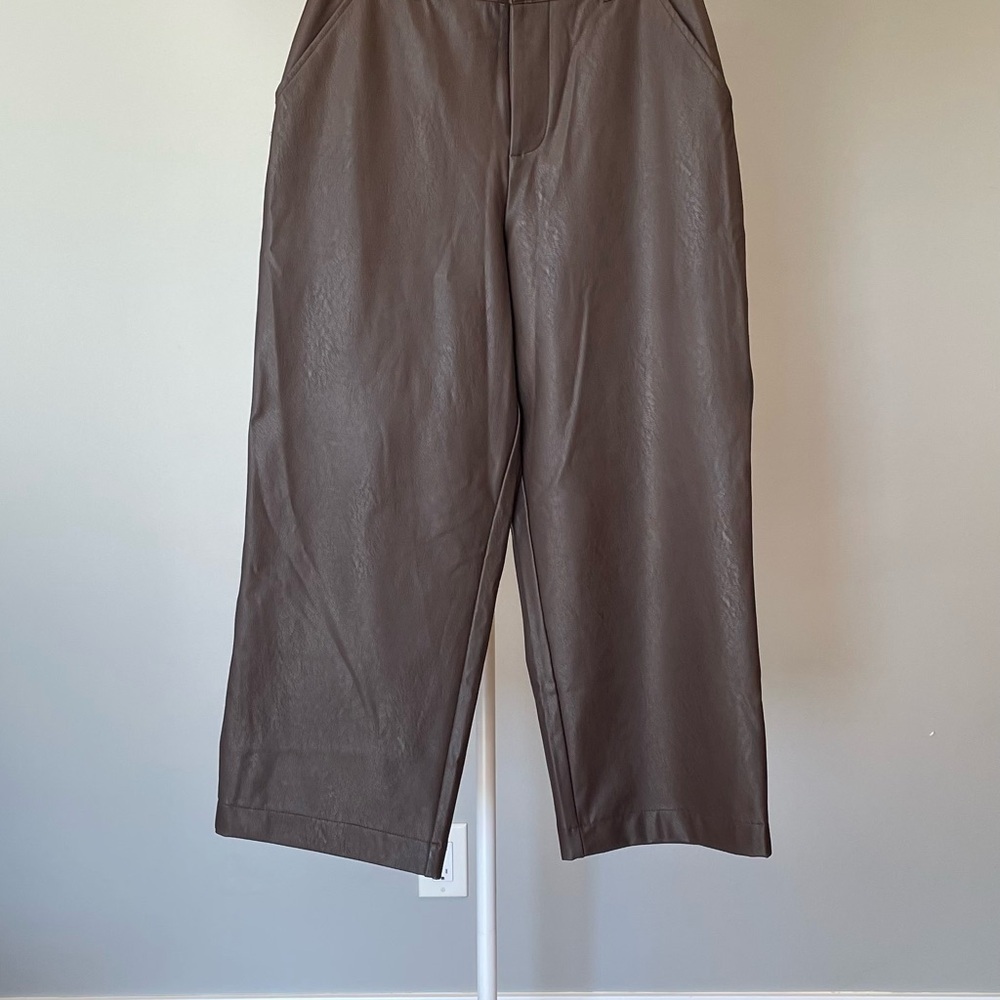 Splendid Brown Faux Leather Cropped Pants - Picture 2 of 6